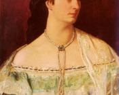 安塞姆费尔巴哈 - Portrait Of A Lady Wearing A Pearl Necklace